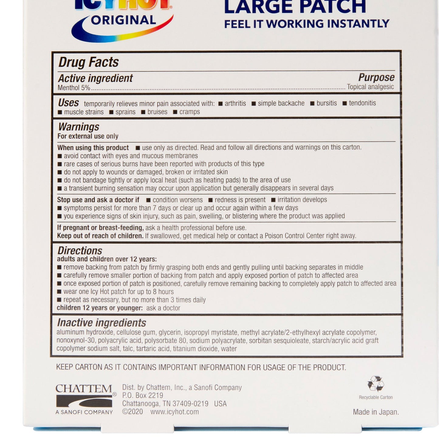 Icy Hot® Original Pain Relief Patches, Large 41167004843