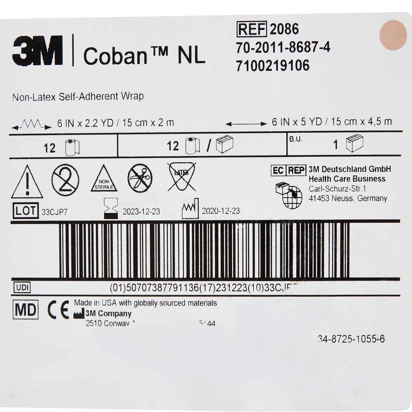3M™ Coban™ LF Self-adherent Closure Cohesive Bandage, 6 Inch x 5 Yard 2086