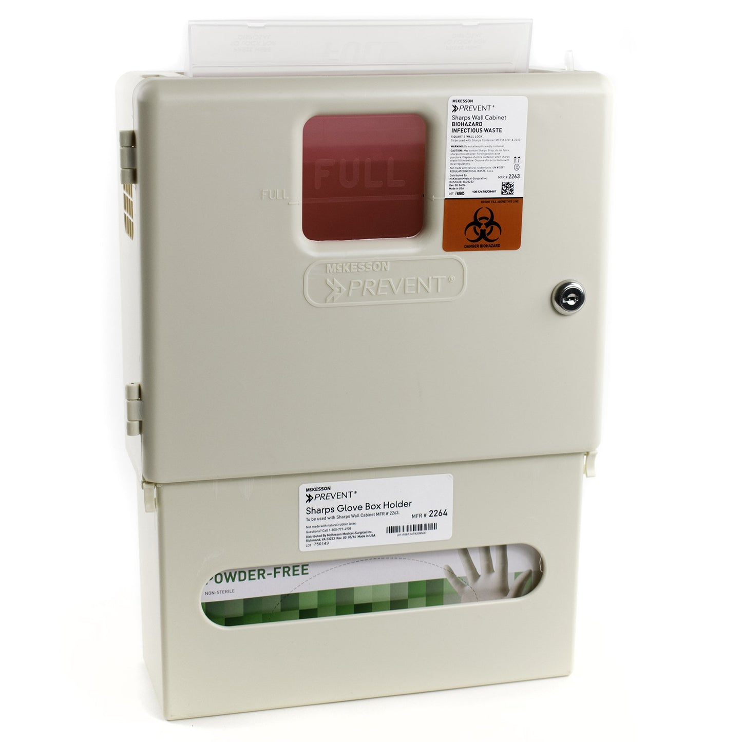 McKesson Prevent® Sharps Wall Cabinet with Glove Box, 12¼ x 4¾ x 15 Inch 2265