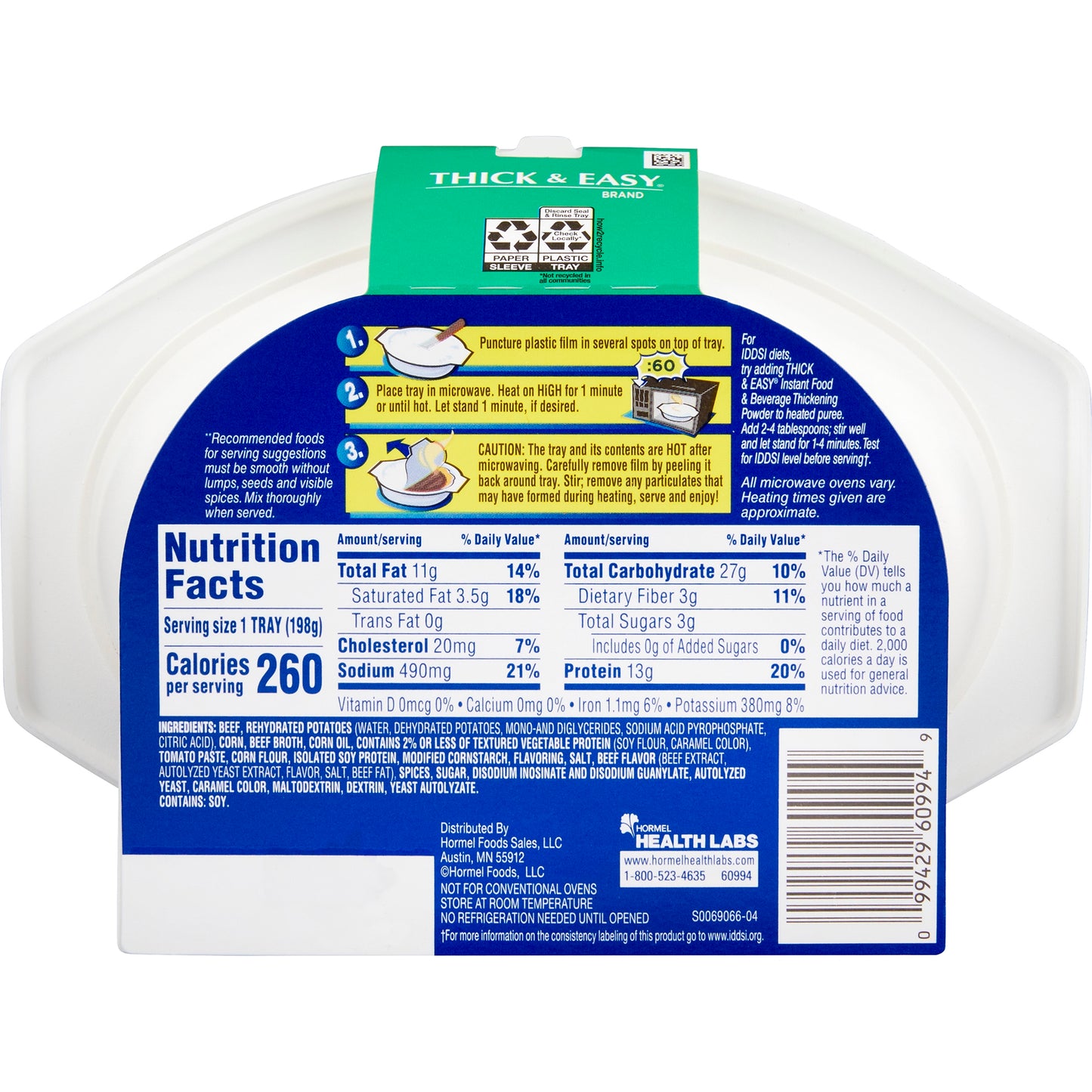 Thick & Easy® Beef with Potatoes and Corn Thickened Food, 7-ounce Tray 160747