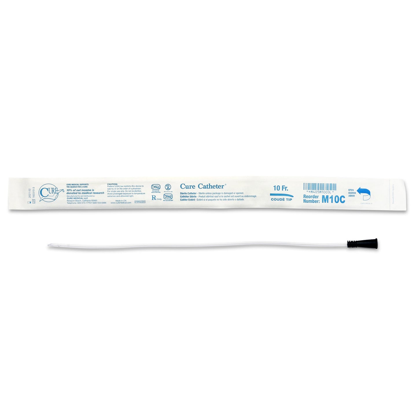 Urethral Catheter Cure Catheter® Coude Tip Uncoated PVC 10 Fr. 16 Inch - M10C