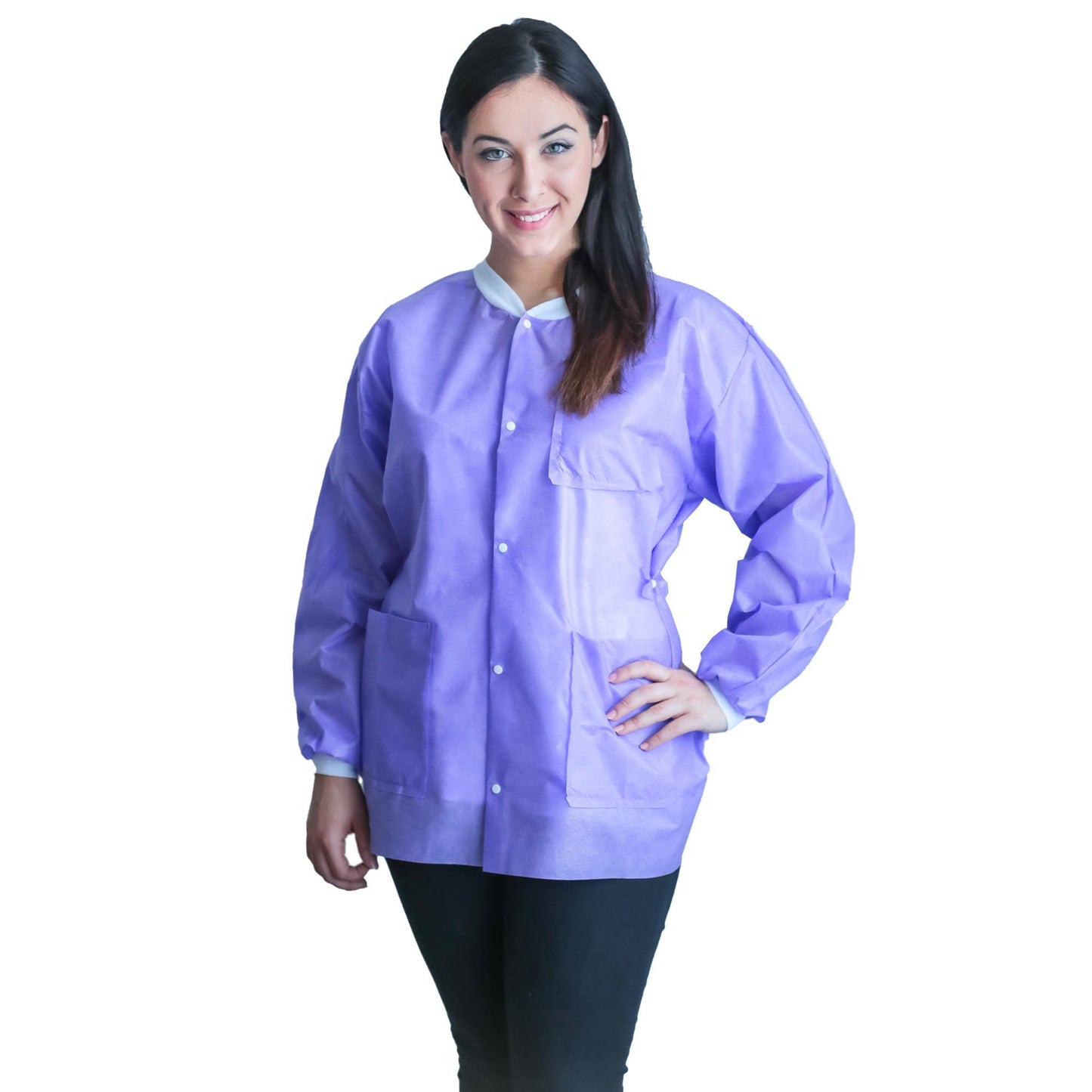 Lab Jacket FitMe™ Purple Large Hip Length 3-Layer SMS Disposable UGJ-6504-L