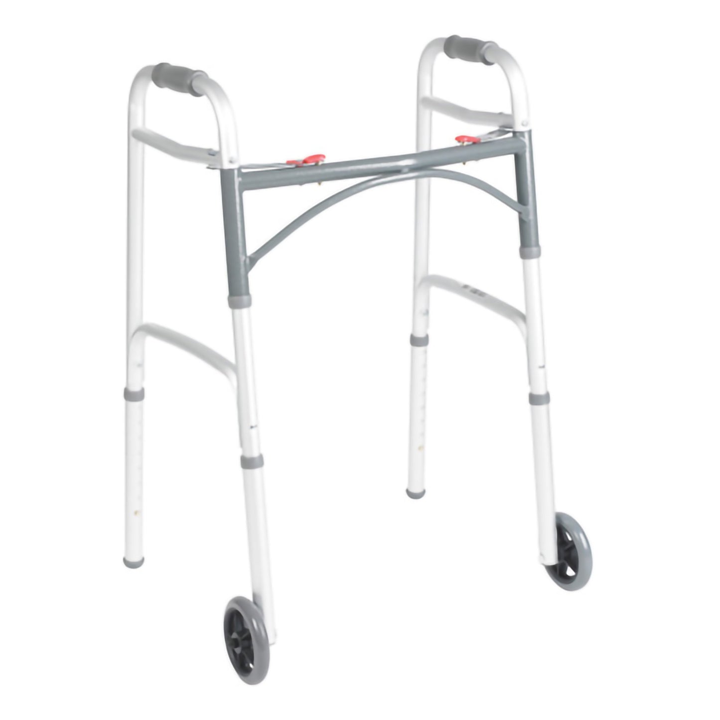 Dual Release Folding Walker with Wheels Adjustable Height McKesson Aluminum Frame 350 lbs. Weight Capacity 25 to 32-1/4 Inch Height - 146-10211-1