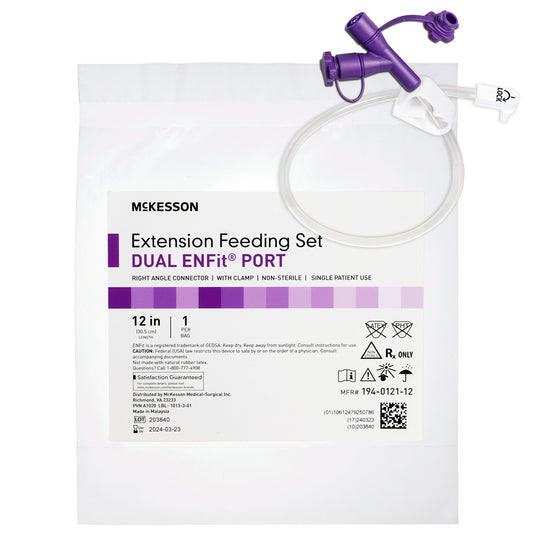 McKesson Brand McKesson Bolus Enteral Feeding Extension Tube Set for use with Low-Profile Gastrostomy, Jejunal and Transgastric-Jejunal Feeding Tube 194-0121-12, 1 Each