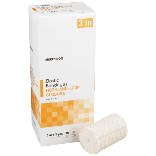 Elastic Bandage McKesson 3 Inch X 5 Yard Single Hook and Loop Closure Tan NonSterile Standard Compression - 16-1033-3