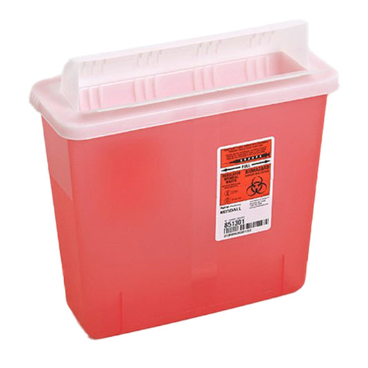Sharps Container In-Room™ Translucent Red Base 11 H X 10-3/4 W X 4-3/4 D Inch Horizontal Entry 1.25 Gallon - 851301