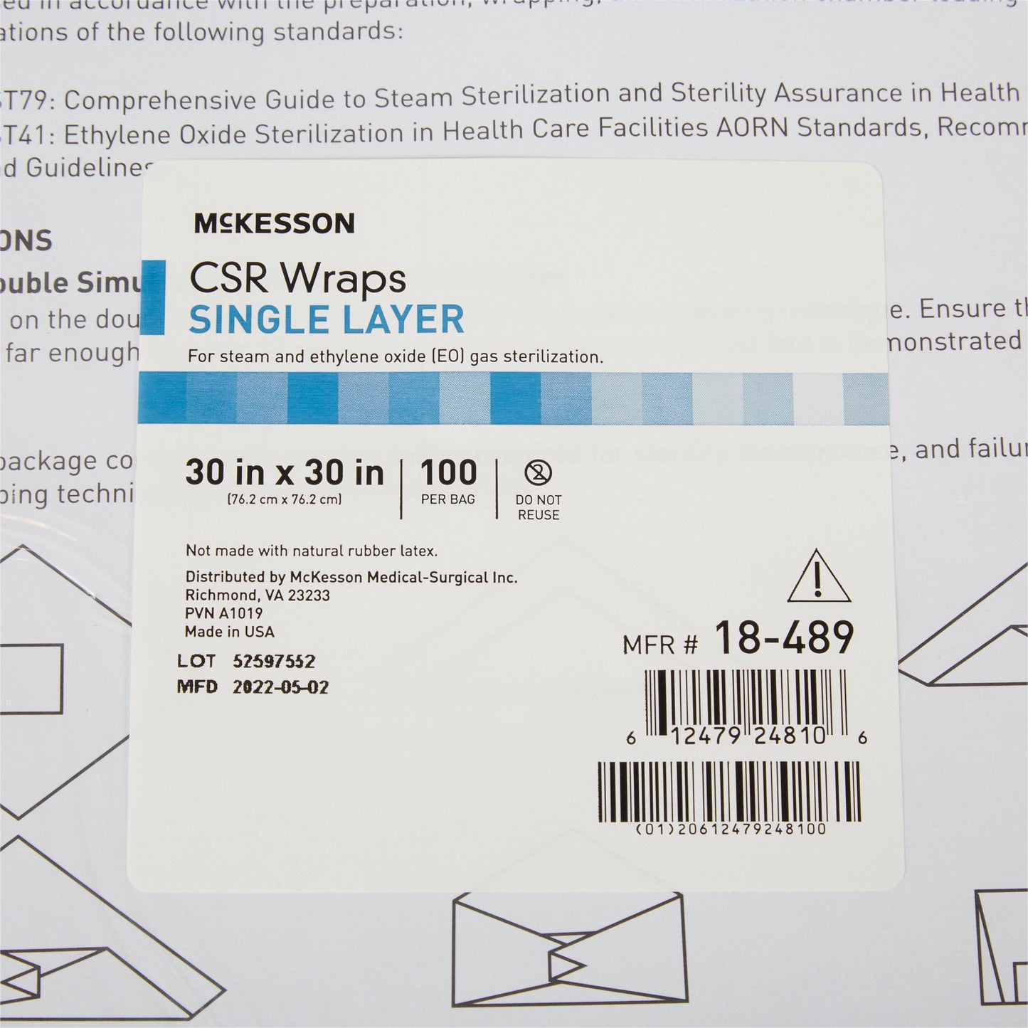 McKesson Single Layer Sterilization Wrap, 30 x 30 Inch 18-489