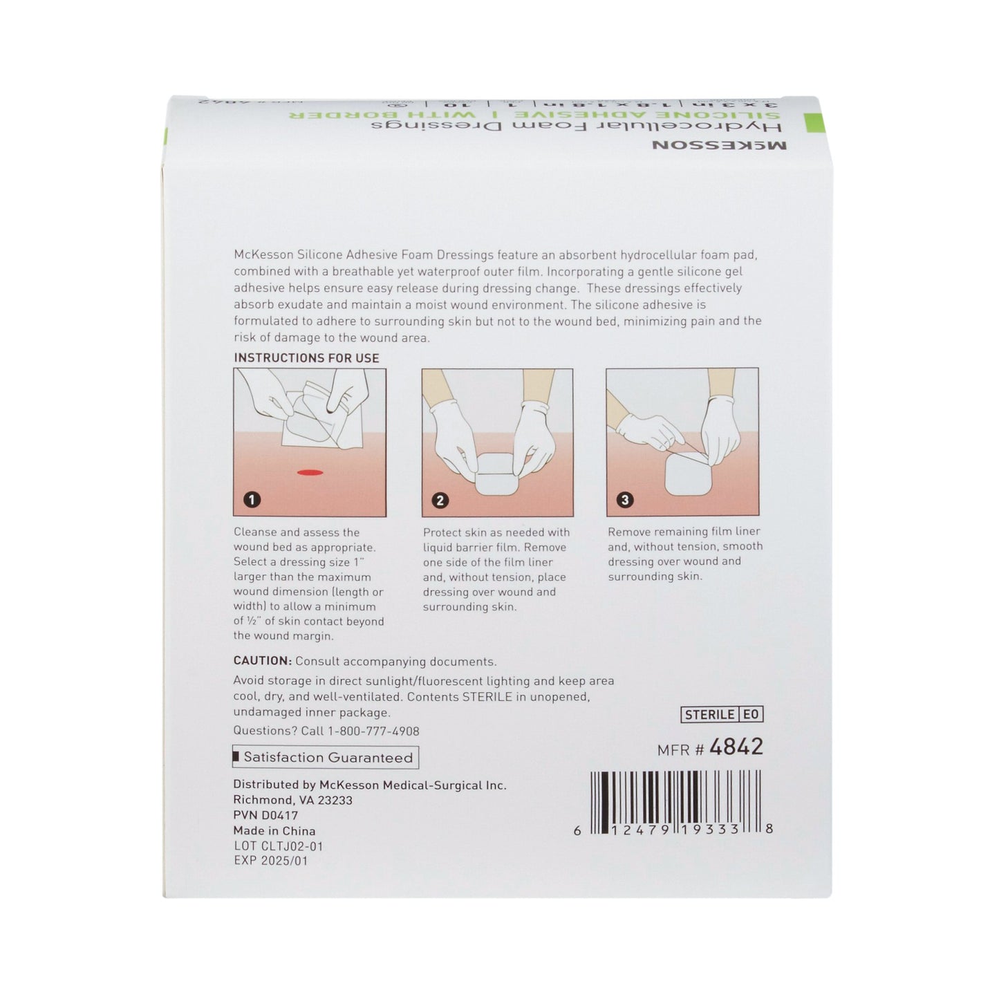 McKesson Silicone Adhesive with Border Silicone Foam Dressing, 3 x 3 Inch 4842