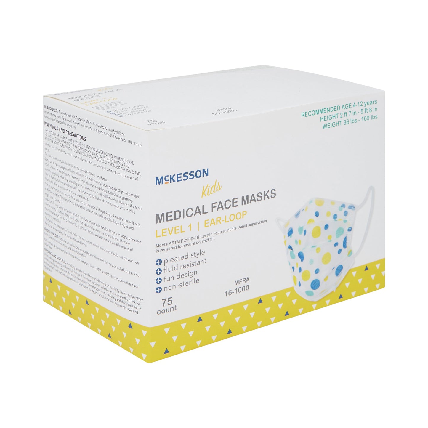 McKesson Pediatric Procedure Mask, Blue and Yellow Polka Dot 16-1000