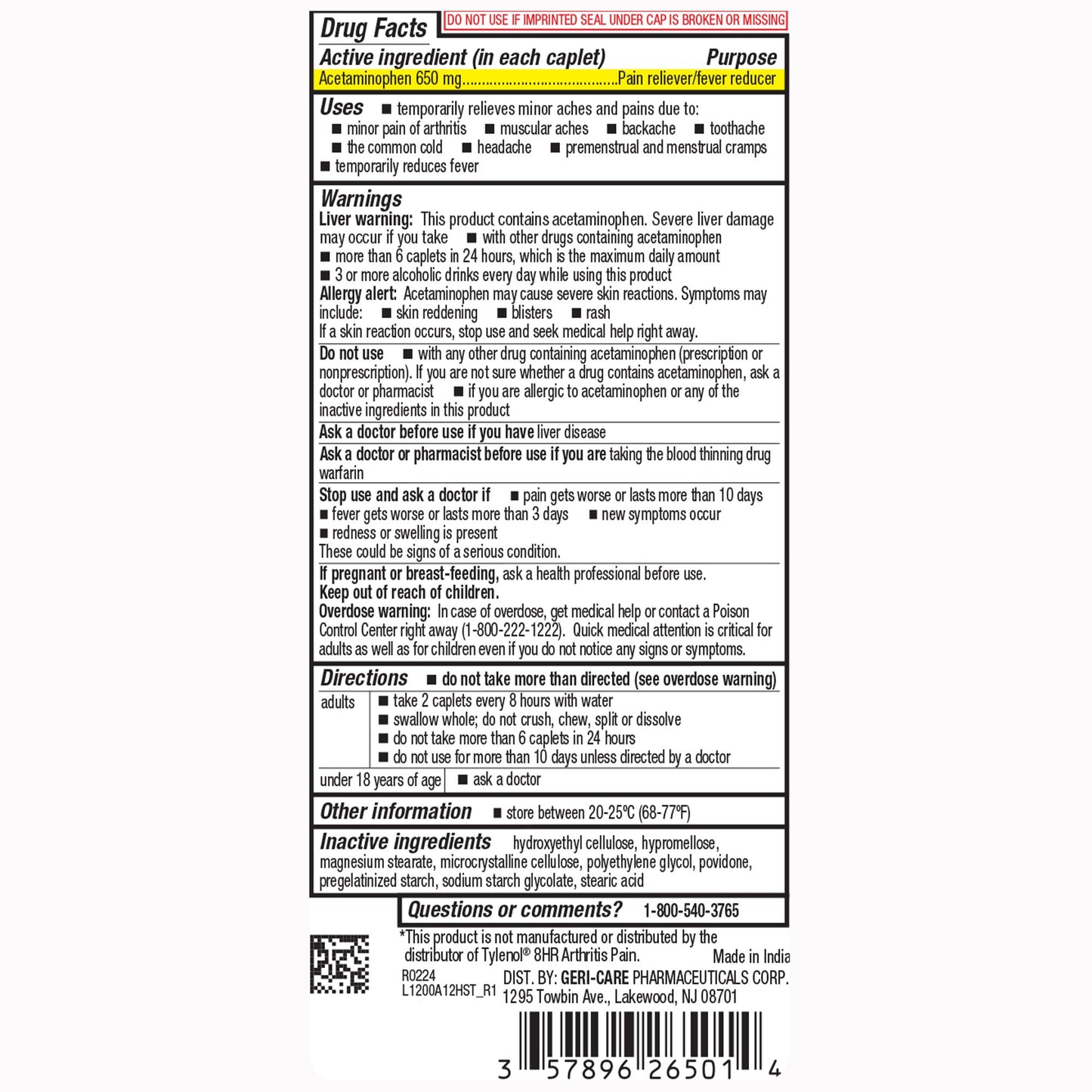 Geri-Care® Acetaminophen Pain Relief 265-01-HST