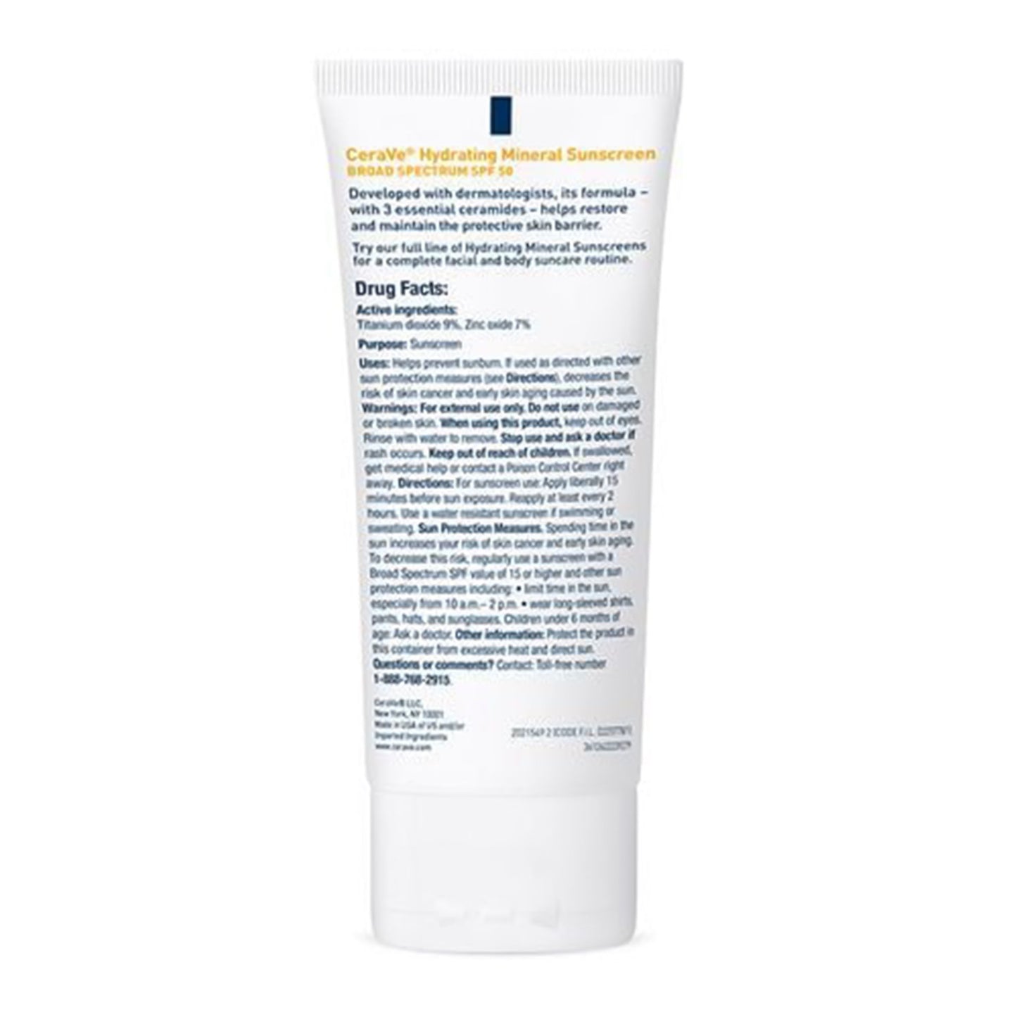 Sunscreen CeraVe® Hydrating Mineral Sunscreen Face SPF 50 Lotion 2.5 oz. Tube 60600051495