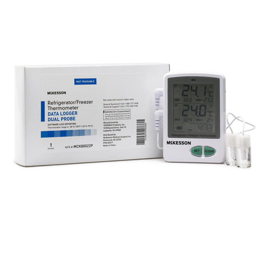 Datalogging Refrigerator / Freezer Thermometer with Alarm McKesson Fahrenheit / Celsius -58° to +158°F (-50° to +70°C) 2 Glycol Bottle Probes / Intern