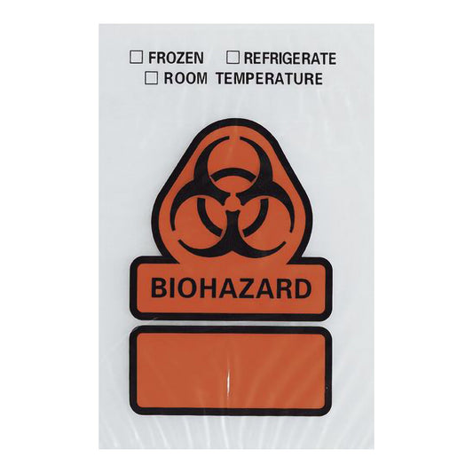 Specimen Transport Bag with Document Pouch 6 X 9 Inch Zip Closure Biohazard Symbol / Storage Instructions NonSterile - B22