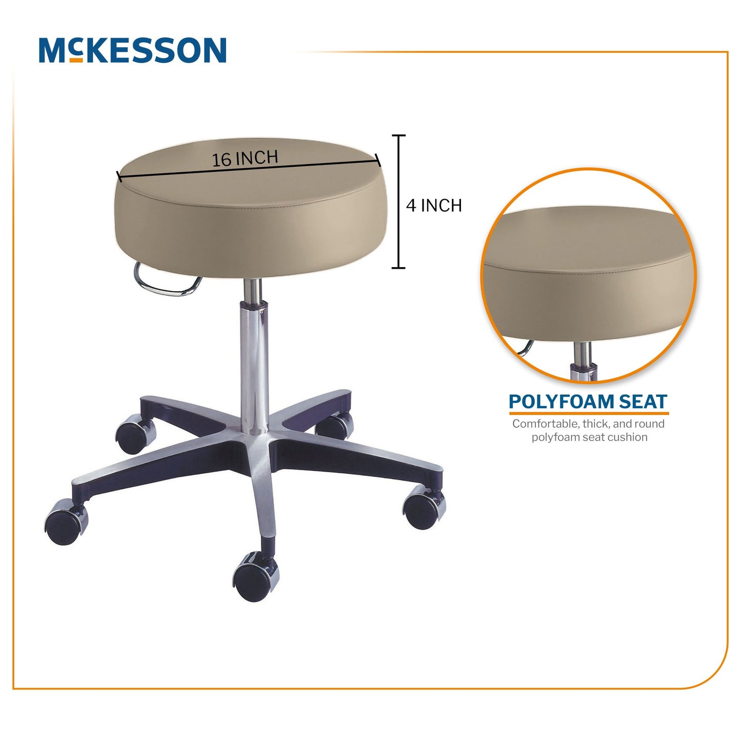 McKesson Round Pneumatic Exam Stool, Beige, without Backrest 81-11001PR57