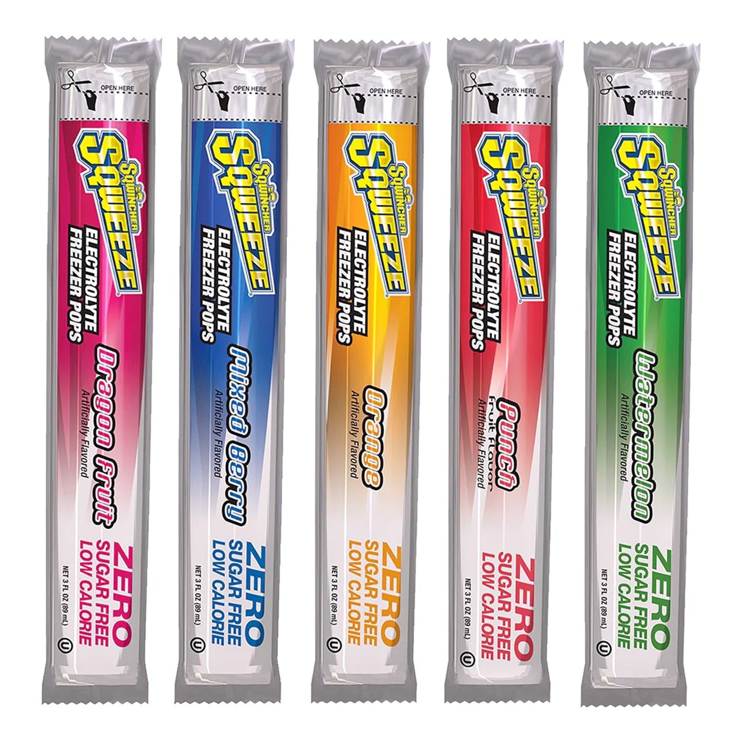 Oral Electrolyte Solution Sqwincher® Squeeze Zero Freezer Pop Punch / Orange / Dragon Fruit / Mixed Berry / Watermelon Flavor 3 oz. Electrolyte - 1592