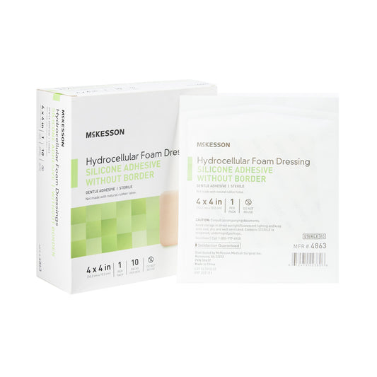 Foam Dressing McKesson 4 X 4 Inch Without Border Film Backing Silicone Gel Adhesive Square Sterile - 4863