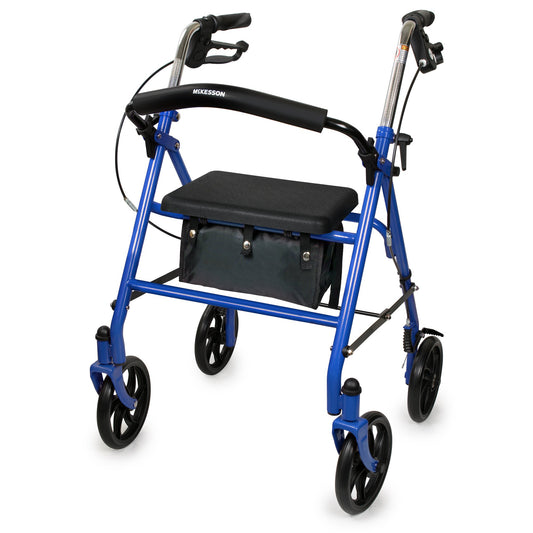 4 Wheel Rollator McKesson Blue Adjustable Height / Folding Steel Frame - 146-10257BL-1