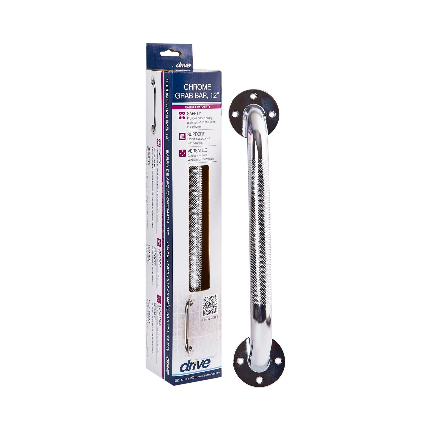drive™ Chrome Knurled Grab Bar, 12 Inch 12112-3