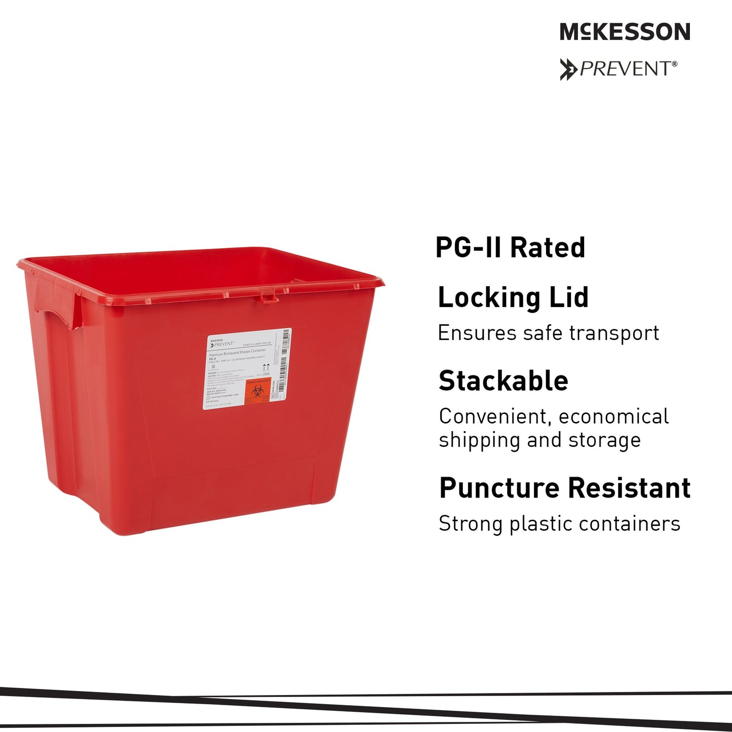 McKesson Prevent® Sharps Container, 8 Gallon, 13-1/2 x 17-3/10 x 13 Inch 2266