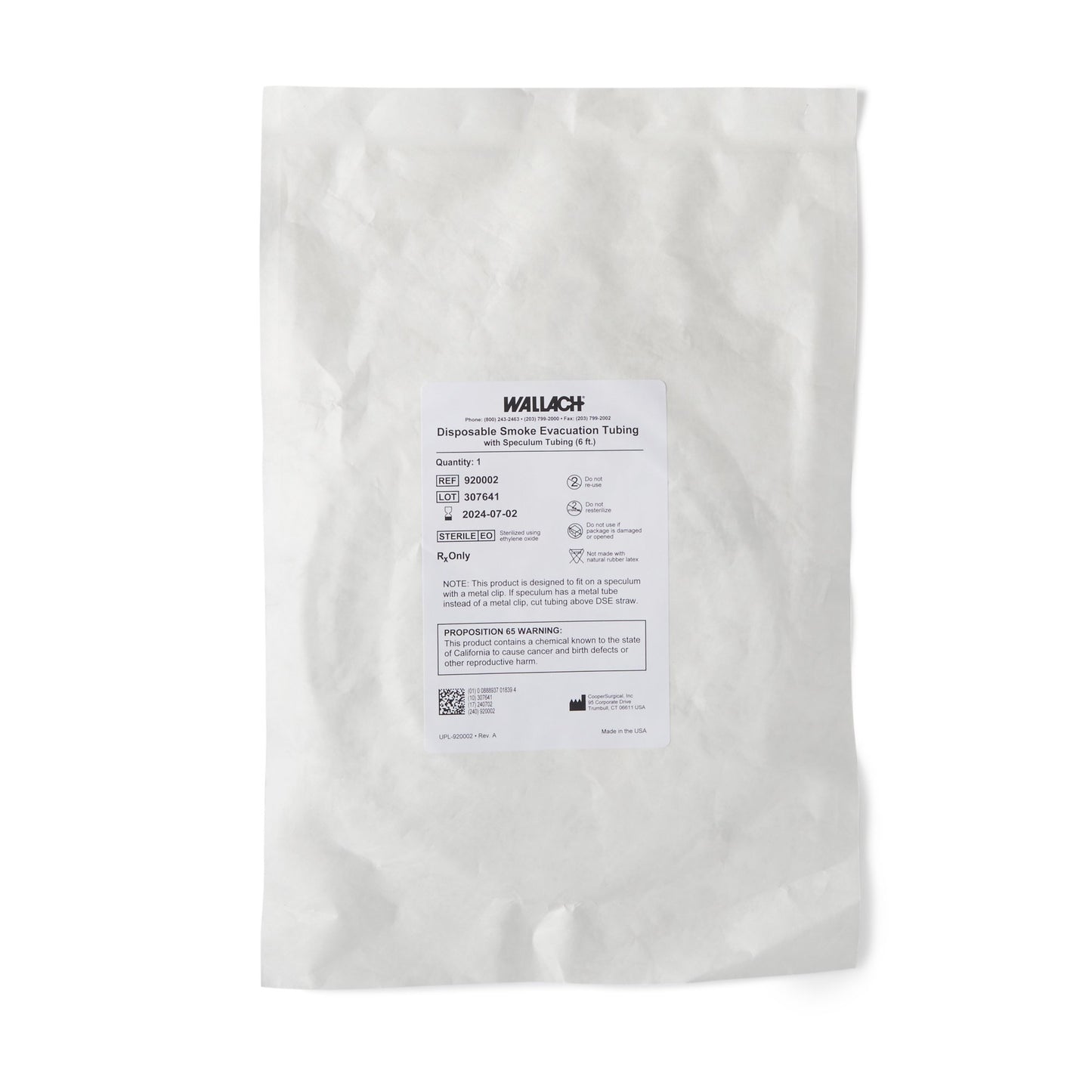 Cooper Surgical Smoke Evacuation Tubing Attached Speculum Tubing Sterile 6ft 920002