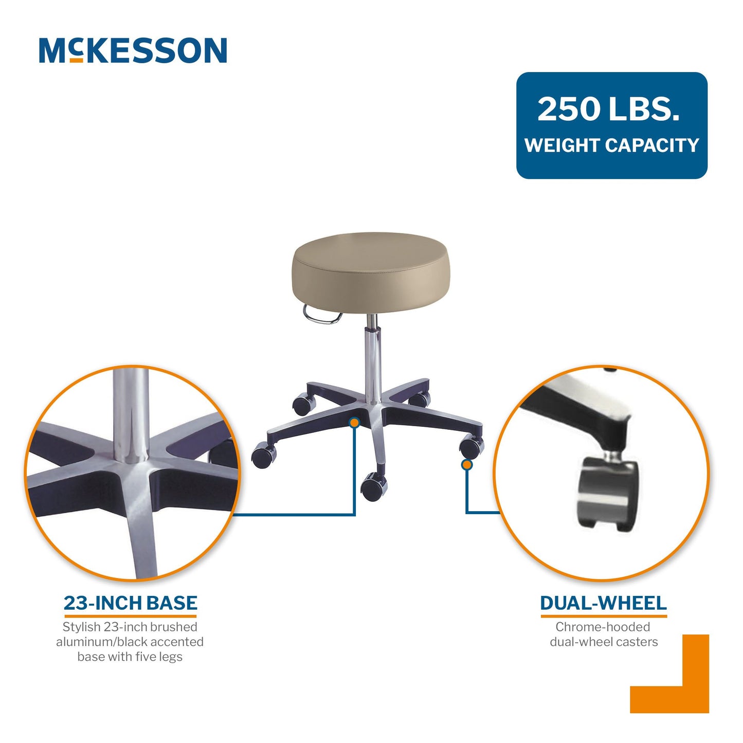 McKesson Round Pneumatic Exam Stool, Beige, without Backrest 81-11001PR57
