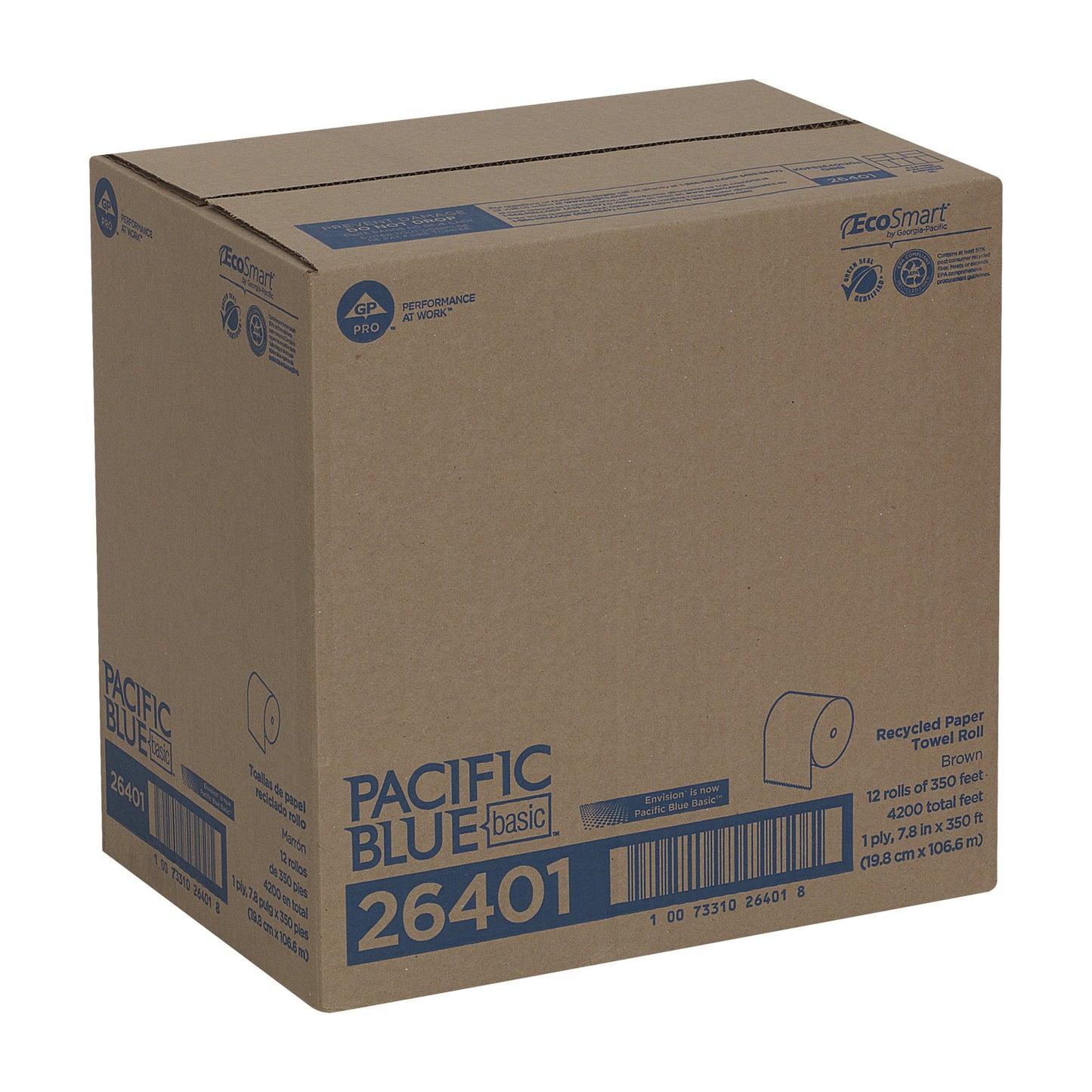 Pacific Blue Basic™ Brown Paper Towel, 7-7/8 Inch x 350 Foot, 12 Rolls per Case 26401