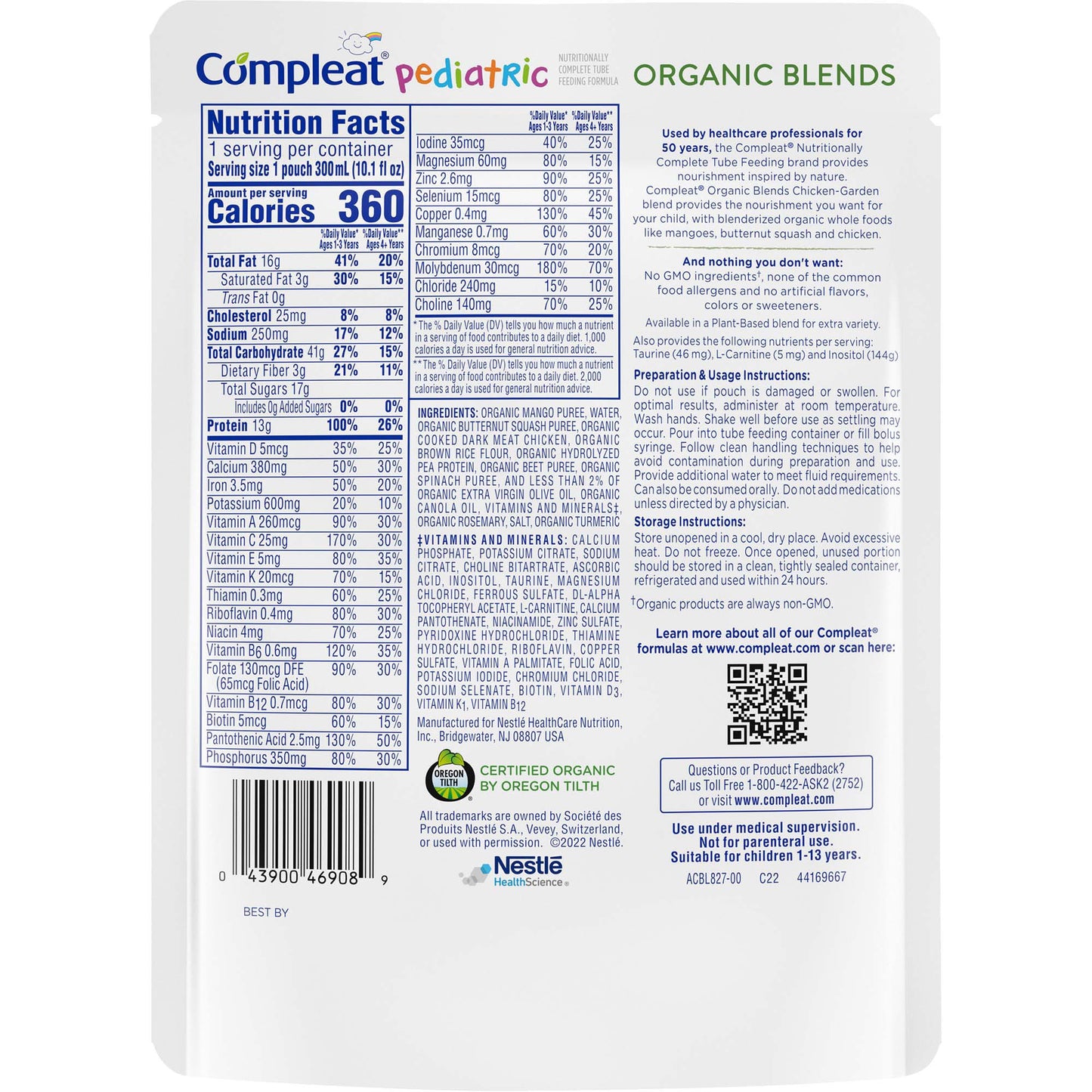 Compleat® Pediatric Organic Blends Tube Feeding Formula, Chicken-Garden, Non-GMO 00043900846422