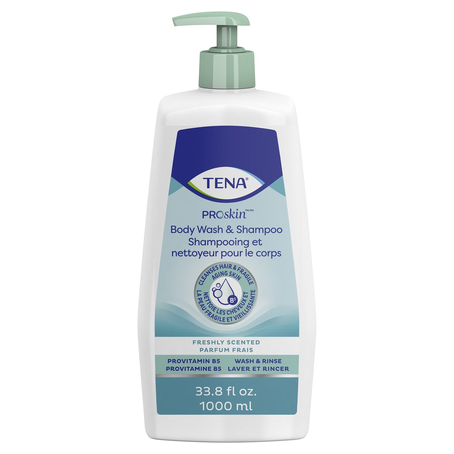 Tena Unscented Shampoo and Body Wash, Pump Bottle, 1,000 mL 64343