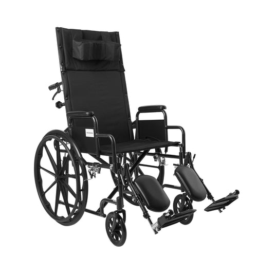 Reclining Wheelchair McKesson Desk Length Arm Swing-Away Elevating Legrest Black Upholstery 20 Inch Seat Width Adult 350 lbs. Weight Capacity - 146-SS