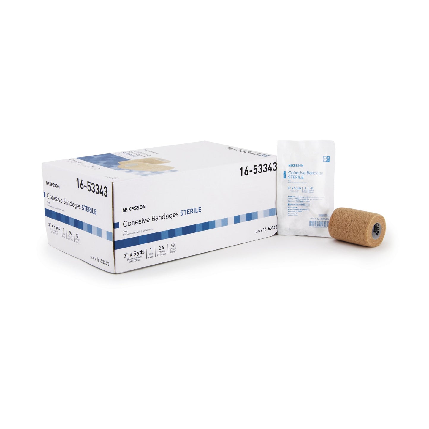 Cohesive Bandage McKesson 3 Inch X 5 Yard Self-Adherent Closure Tan Sterile Standard Compression - 16-53343