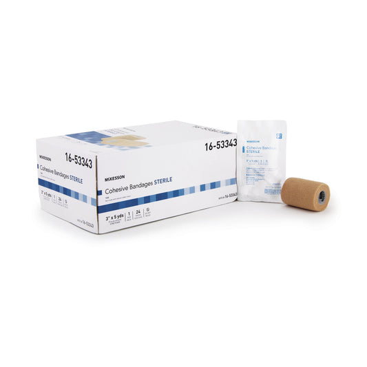 Cohesive Bandage McKesson 3 Inch X 5 Yard Self-Adherent Closure Tan Sterile Standard Compression - 16-53343