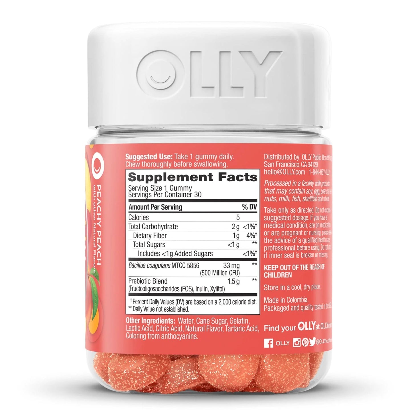 Olly's® Probiotic + Prebiotic for a Balanced Belly, Peach-Flavor Gummies 85815800511