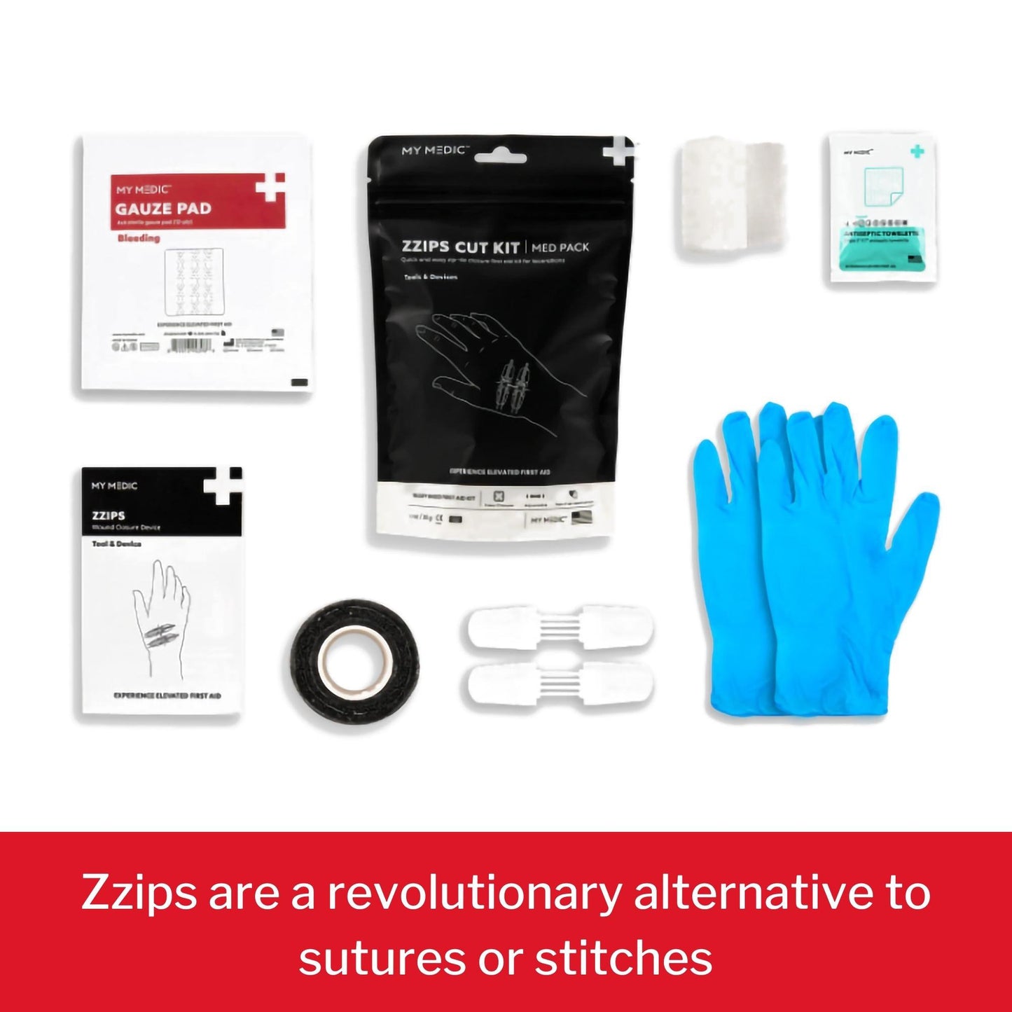 Med Packs™ Zzips First Aid Kit for Cuts, Lacerations in Portable Pouch MM-SPL-MD-PK-ZZIP-CUT-EA