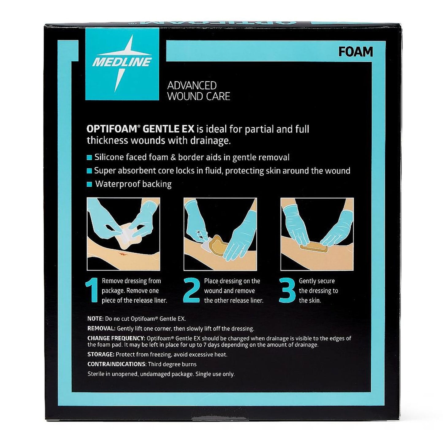 Foam Dressing Optifoam® Gentle EX 4 X 4 Inch With Border Waterproof Backing Silicone Face and Border Square Sterile MSCEX44EP
