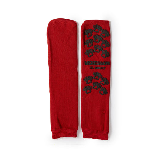 Slipper Socks McKesson Terries™ Unisex Adult X-Large Single Tread Single Patient Use Red - 40-3811