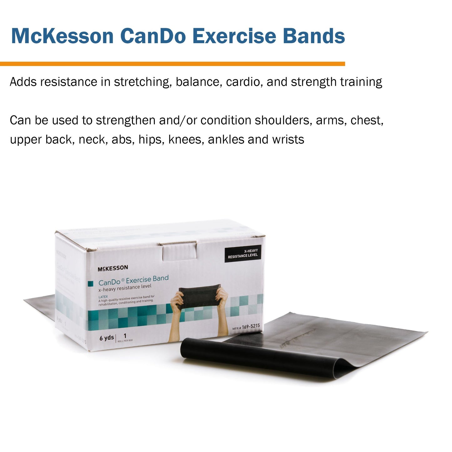 McKesson Exercise Resistance Band, Black, 5" x 6 Yard, Extra-Heavy Resistance 169-5215