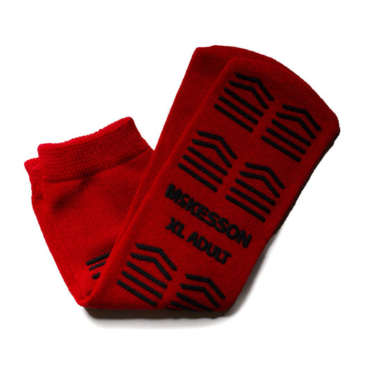 Slipper Socks McKesson Unisex Adult X-Large Single Tread Single Patient Use Red 16-XL-3811