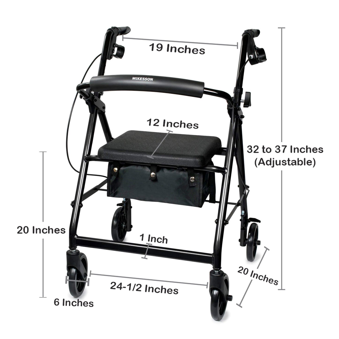 McKesson Folding Aluminum Four-Wheel Rollator, Black 146-R726BK