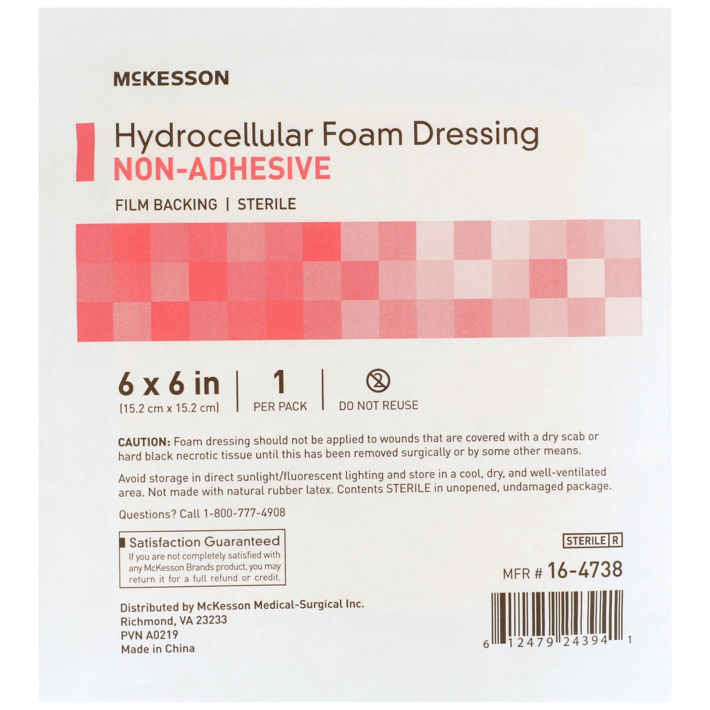 McKesson Nonadhesive without Border Foam Dressing, 6 x 6 Inch 16-4738