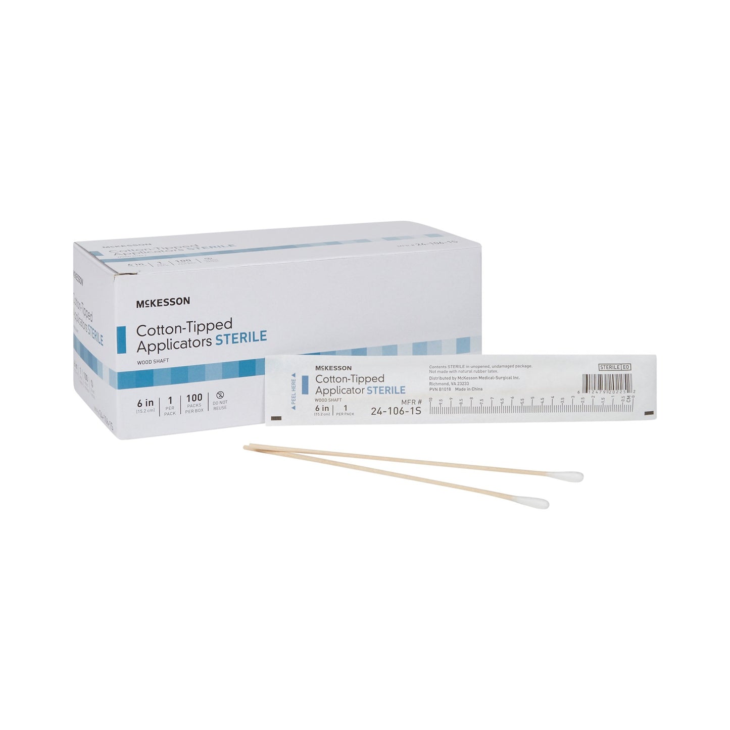 Swabstick McKesson Cotton Tip Wood Shaft 6 Inch Sterile 1 per Pack - 24-106-1S