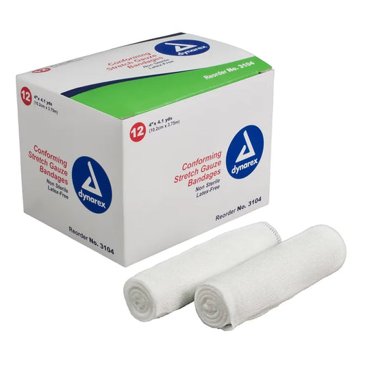Conforming Bandage Dynarex® 4 Inch X 4.1 Yard 1-Ply NonSterile 12 per Pack - 3104