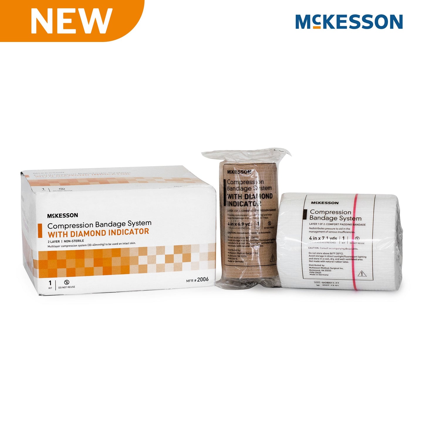 2 Layer Compression Bandage System McKesson 4 Inch X 7-1/10 Yard / 4 Inch X 6-9/10 Yard Self-adherent Closure Tan / White NonSterile 30 to 40 mmHg 2006