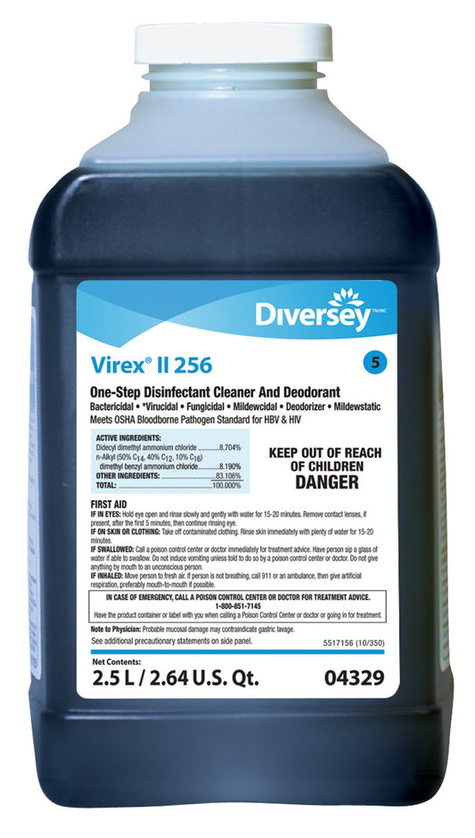 Surface Disinfectant Cleaner Diversey™ Virex® II 256 Quaternary Based J-Fill® Dispensing Systems Liquid Concentrate 2.5 Liter Bottle Mint Scent NonSte