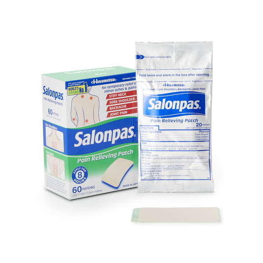 Topical Pain Relief Salonpas® 3.1% - 6% - 10% Strength Camphor / Menthol / Methyl Salicylate Patch 60 per Box - 46581011060