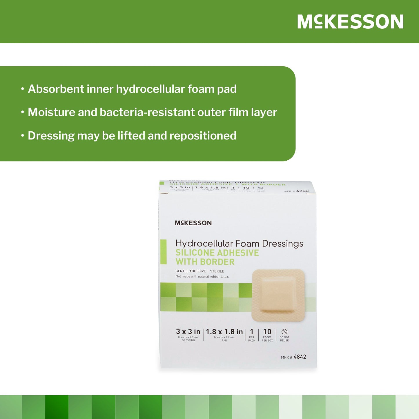 McKesson Silicone Adhesive with Border Silicone Foam Dressing, 3 x 3 Inch 4842