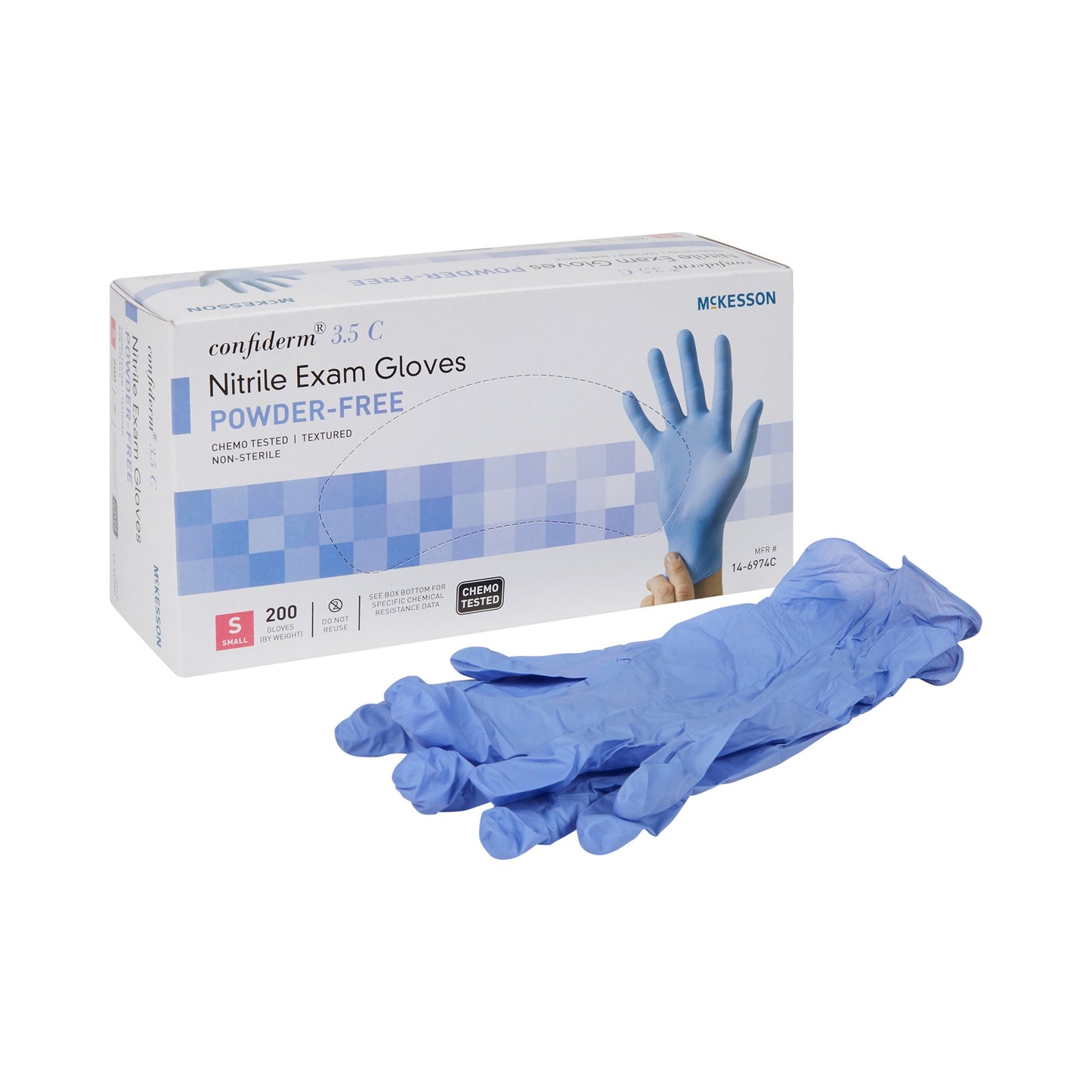 Exam Glove McKesson Confiderm® 3.5C Small NonSterile Nitrile Standard Cuff Length Textured Fingertips Blue Chemo Tested - 14-6974C