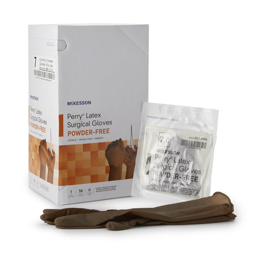 Surgical Glove McKesson Perry® Size 7 Sterile Latex Standard Cuff Length Smooth Brown Not Chemo Approved - 20-1370N