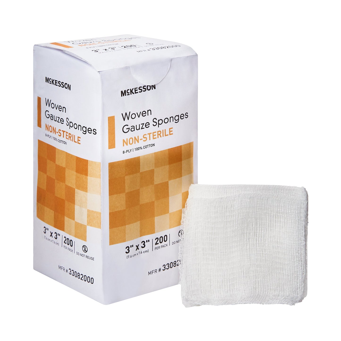 Gauze Sponge McKesson 3 X 3 Inch 8-Ply NonSterile 200 per Pack - 33082000