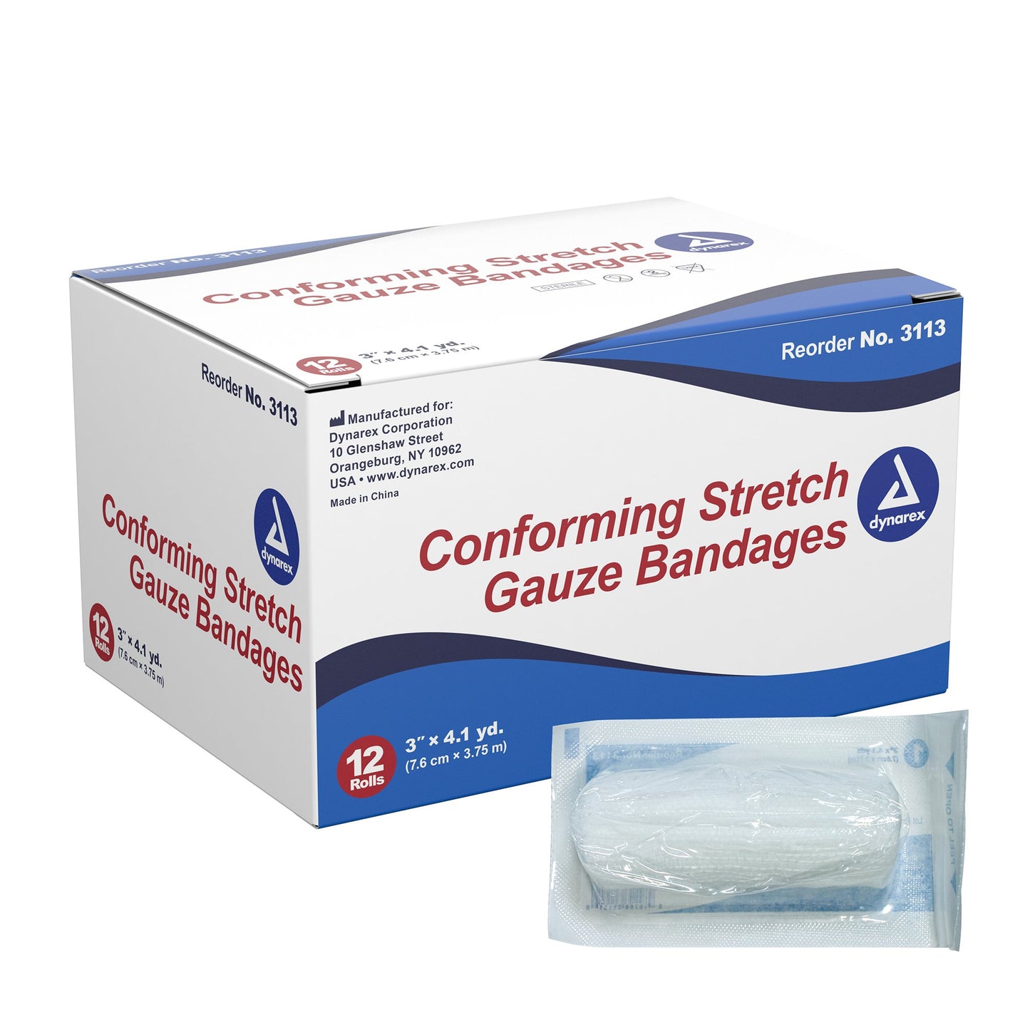 dynarex® Sterile Conforming Bandage, 3 Inch x 4-1/10 Yard 3113