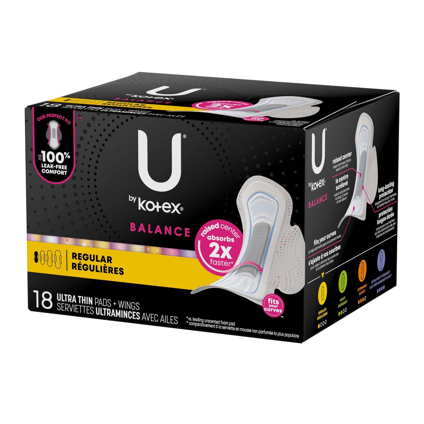 U by Kotex® Balance Ultra Thin Charcoal Pads with Wings, Regular 54898